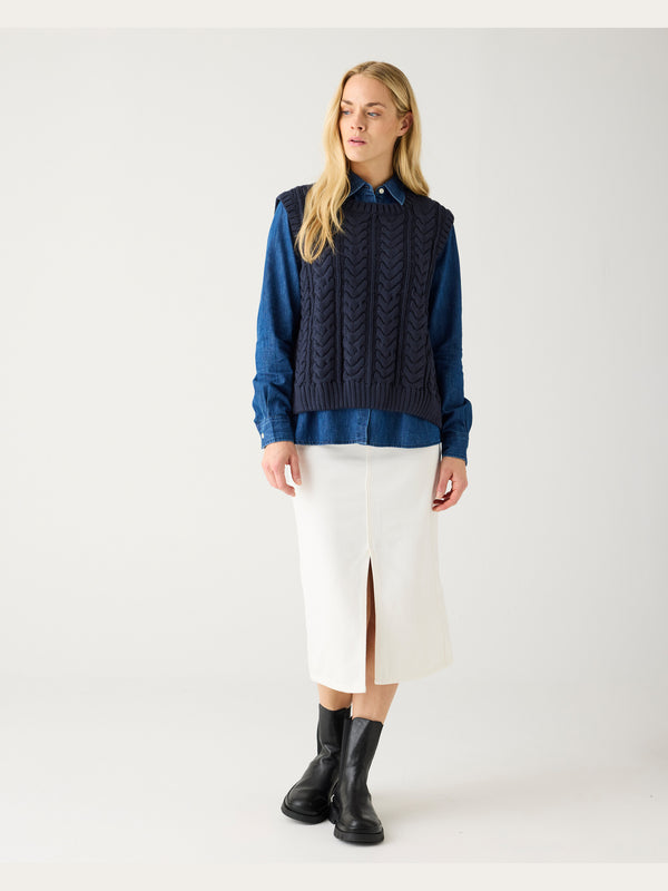 KnowledgeCotton Apparel - WMN Organic Cotton Crew Neck Vest - Regenerative Organic Certified™ - GOTS/Vegan Knits 1412 Night Sky