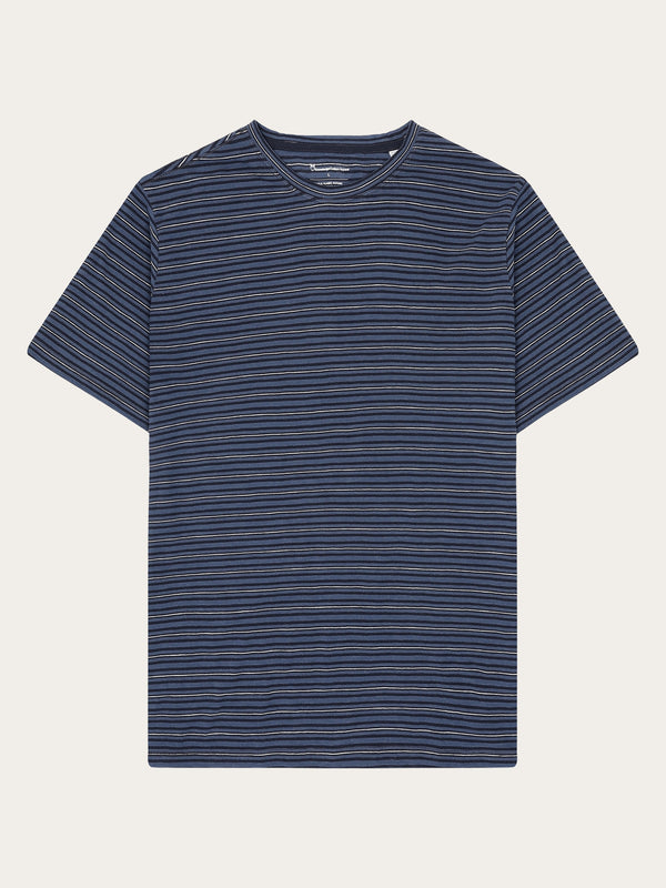 KnowledgeCotton Apparel - MEN Organic Cotton Striped Slub T-shirt GOTS/Vegan T-shirts 8021 Blue stripe