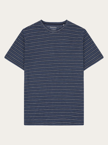KnowledgeCotton Apparel - MEN Organic Cotton Striped Slub T-shirt GOTS/Vegan T-shirts 8021 Blue stripe