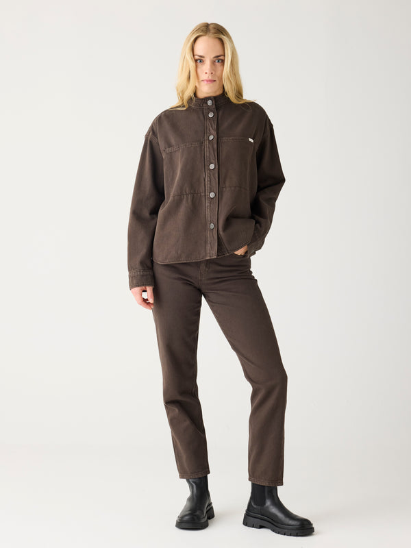 KnowledgeCotton Apparel - WMN Organic Cotton Twill Overshirt GOTS Overshirts 1487 Chocolate Torte