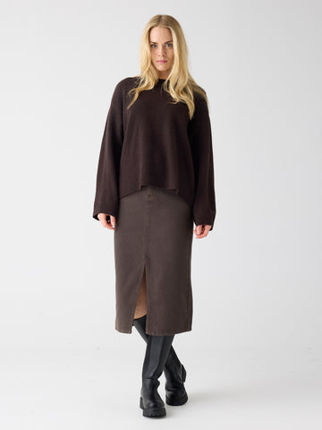 KnowledgeCotton Apparel - WMN Organic Cotton Twill Skirt GOTS Skirts 1487 Chocolate Torte