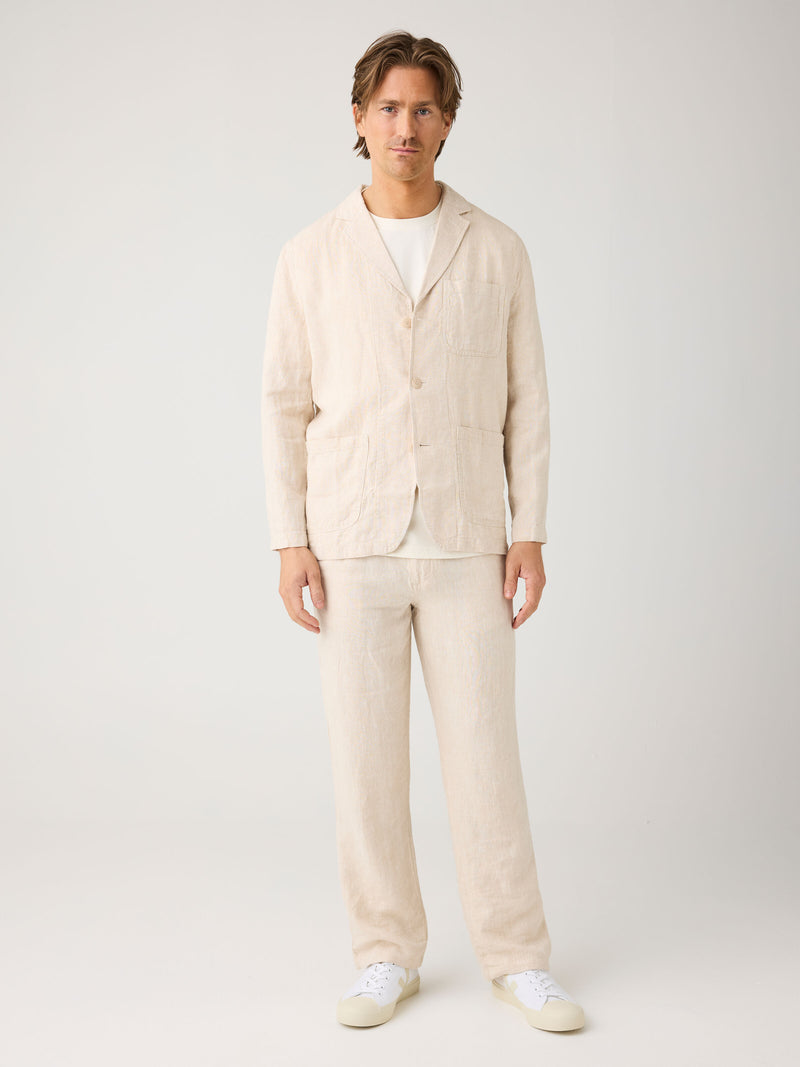 KnowledgeCotton Apparel - MEN Organic Linen Blazer GOTS/Vegan Overshirts 1449 Yarndyed - Light feather gray