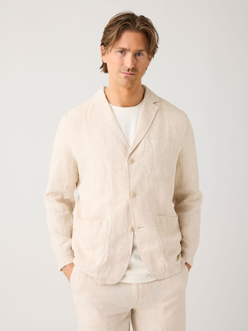 KnowledgeCotton Apparel - MEN Organic Linen Blazer GOTS/Vegan Overshirts 1449 Yarndyed - Light feather gray