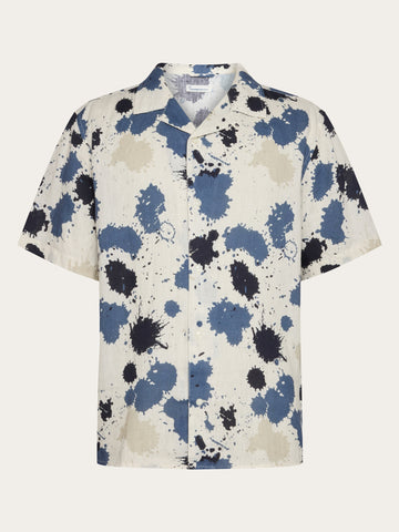 KnowledgeCotton Apparel - MEN Organic Linen Printed Shirt Water is Life GOTS/Vegan Shirts 9921 Blue