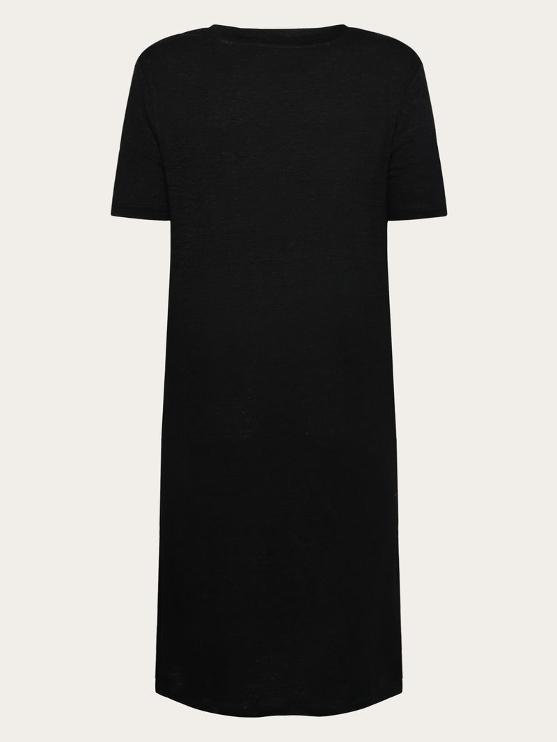 KnowledgeCotton Apparel - WMN Organic Linen T-Shirt Dress GOTS/Vegan Dresses 1300 Black Jet