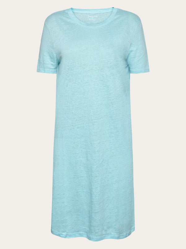 KnowledgeCotton Apparel - WMN Organic Linen T-Shirt Dress GOTS/Vegan Dresses 1480 Aqua-Esque