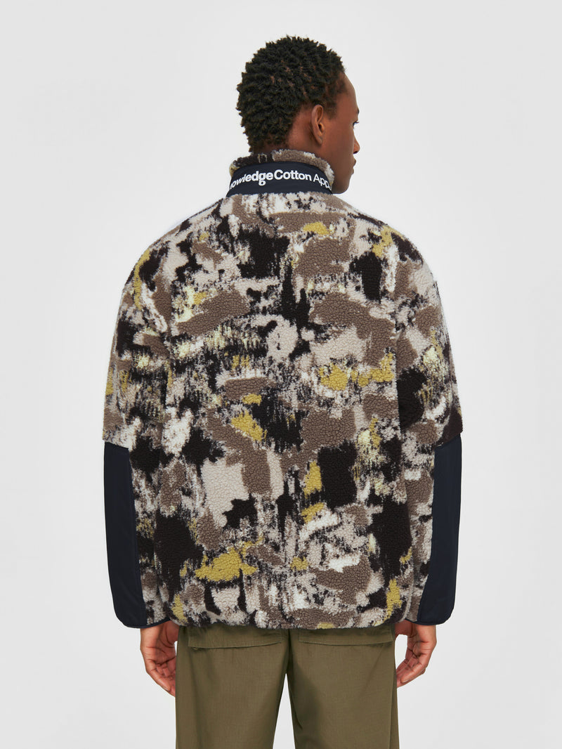 KnowledgeCotton Apparel - MEN Oversized jaquard sherpa jacket Fleeces 9926 Brown AOP