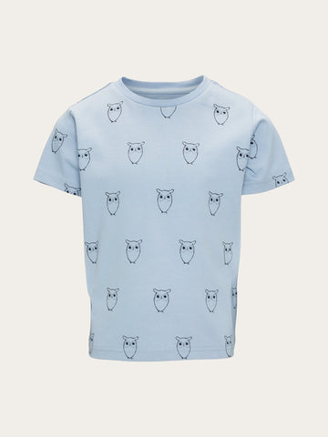 KnowledgeCotton Apparel - YOUNG Owl AOP t-shirt T-shirts 1322 Asley Blue