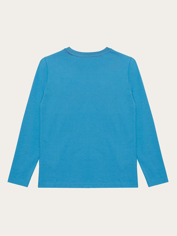 KnowledgeCotton Apparel - YOUNG Owl long sleeve t-shirt Long Sleeves 1393 Azure Blue