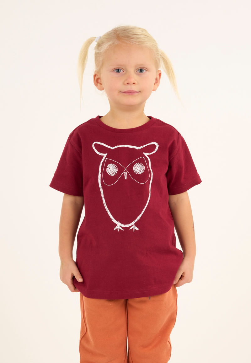 KnowledgeCotton Apparel - YOUNG Owl t-shirt T-shirts 1364 Rhubarb