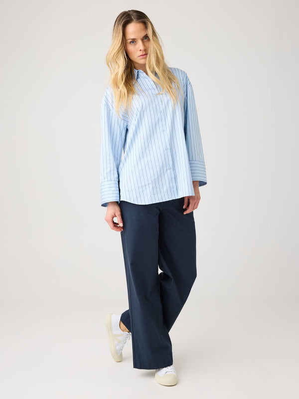 KnowledgeCotton Apparel - WMN POSEY mid-rise wide slub yarn cropped pants GOTS/Vegan Pants 1001 Total Eclipse