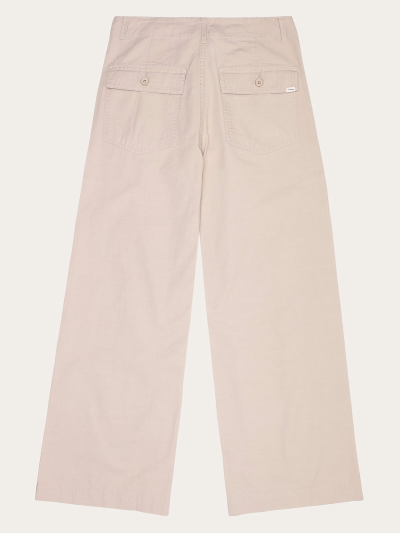KnowledgeCotton Apparel - WMN POSEY mid-rise wide slub yarn cropped pants GOTS/Vegan Pants 1228 Light feather gray