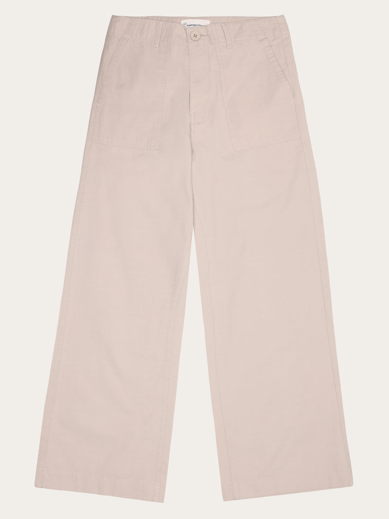 KnowledgeCotton Apparel - WMN POSEY mid-rise wide slub yarn cropped pants GOTS/Vegan Pants 1228 Light feather gray