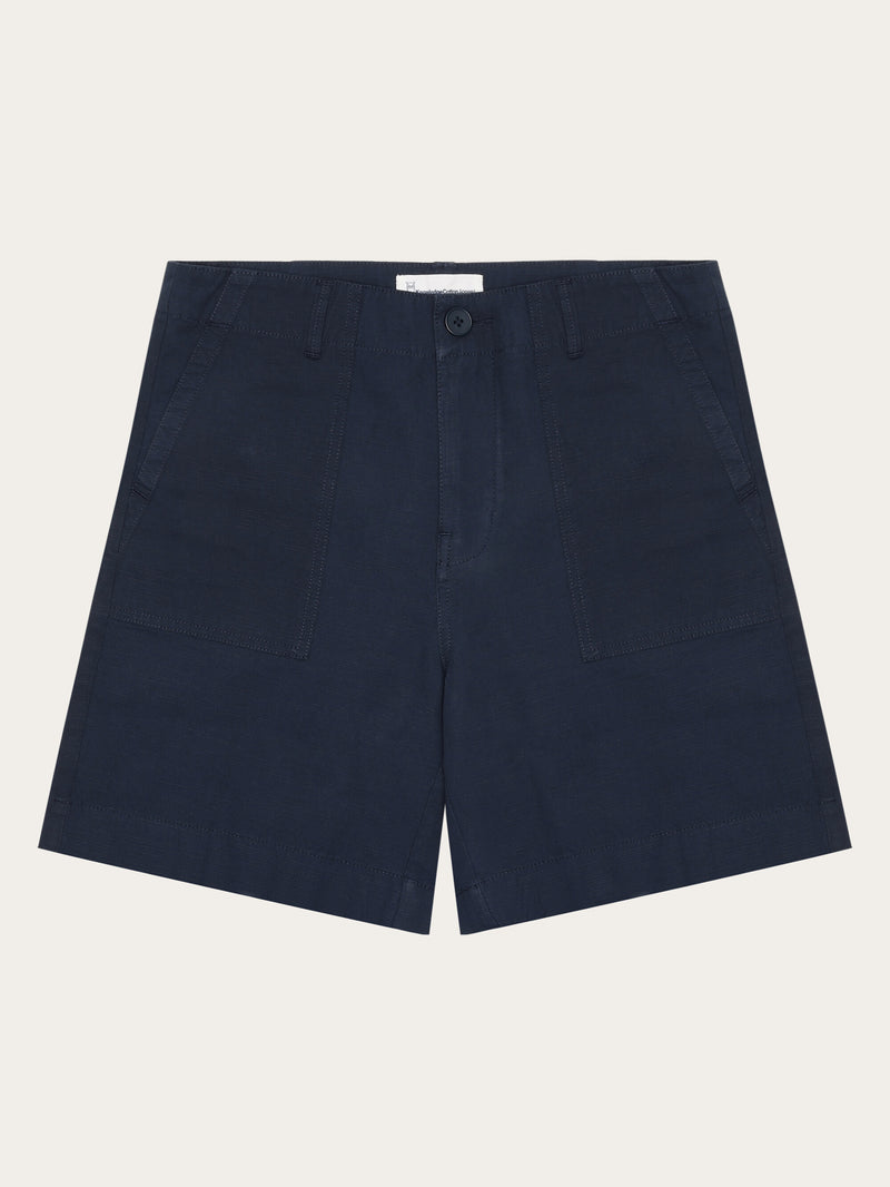 KnowledgeCotton Apparel - WMN POSEY mid-rise wide slub yarn shorts - GOTS/Vegan Shorts 1001 Total Eclipse