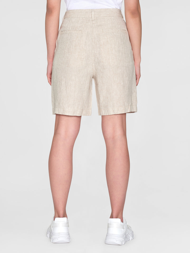 KnowledgeCotton Apparel - WMN POSEY wide high-rise linen shorts - GOTS/Vegan Shorts 1228 Light feather gray