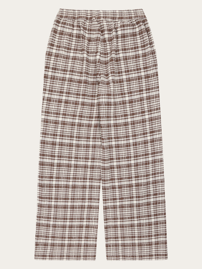 KnowledgeCotton Apparel - WMN POSEY wide mid-rise check seersucker pants - GOTS/Vegan Pants 7030 Beige check