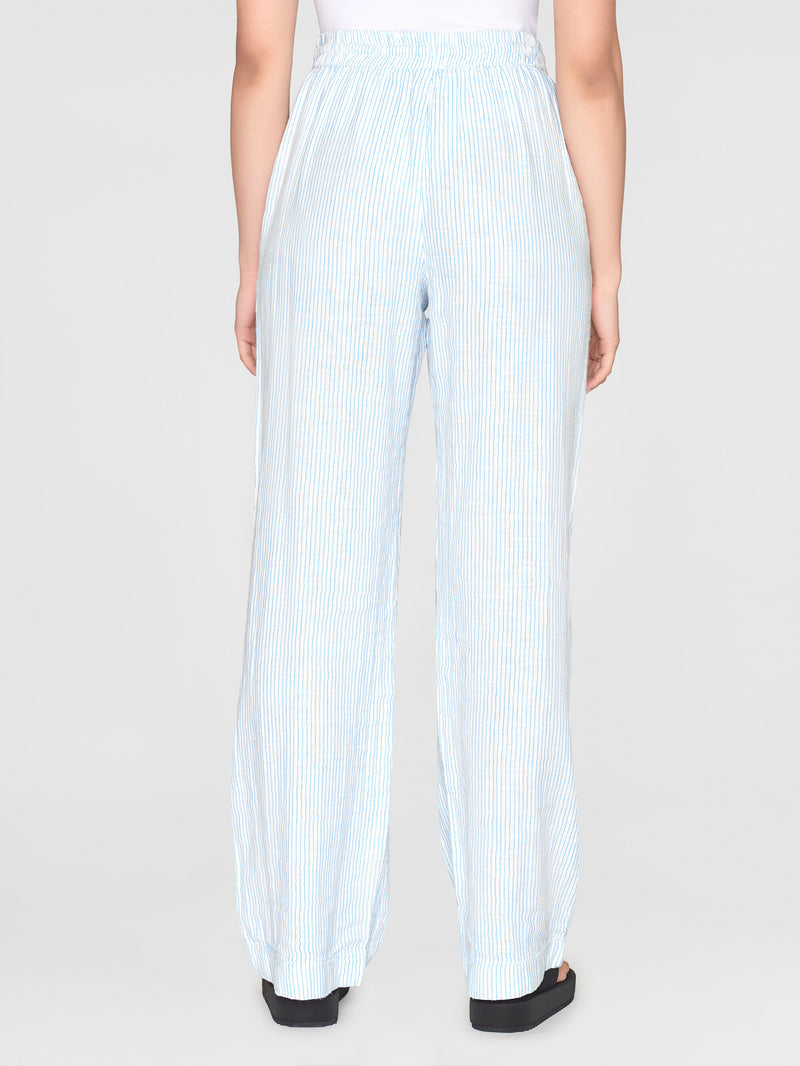 KnowledgeCotton Apparel - WMN POSEY wide mid-rise double faced stripe pants - GOTS/Vegan Pants 8021 Blue stripe