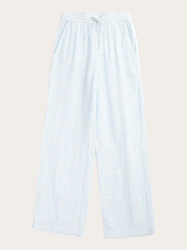 KnowledgeCotton Apparel - WMN POSEY wide mid-rise double faced stripe pants - GOTS/Vegan Pants 8021 Blue stripe