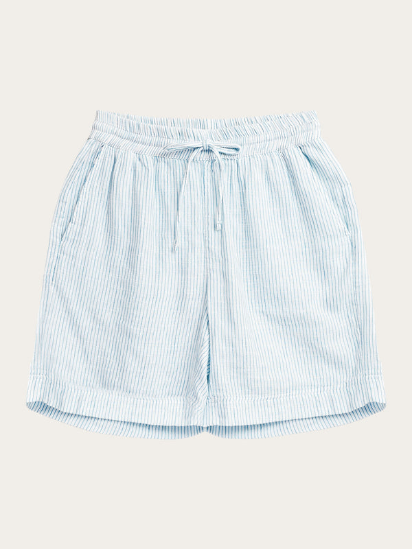 KnowledgeCotton Apparel - WMN POSEY wide mid-rise double faced stripe shorts - GOTS/Vegan Shorts 8021 Blue stripe