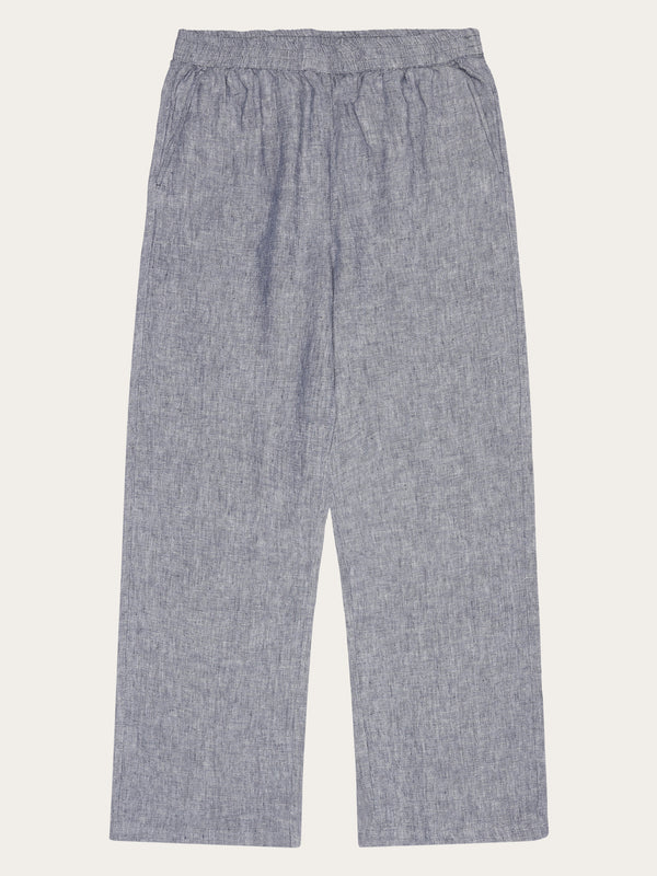 KnowledgeCotton Apparel - WMN POSEY wide mid-rise linen pants - GOTS/Vegan Pants 1226 Vintage Indigo