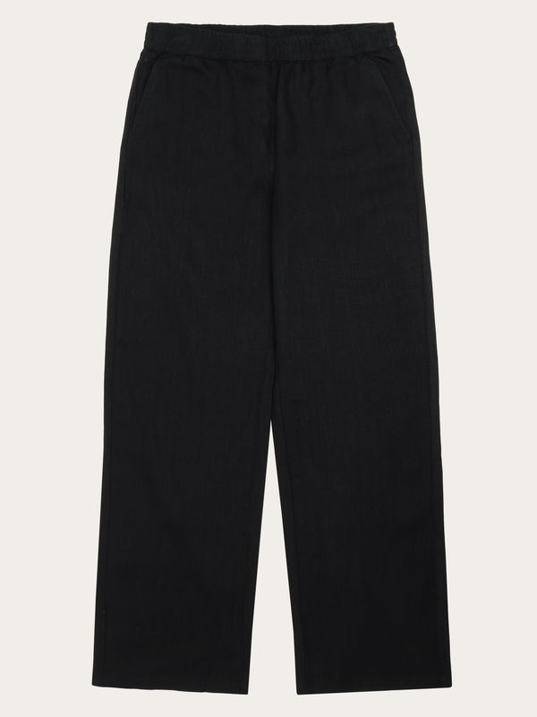 KnowledgeCotton Apparel - WMN POSEY wide mid-rise linen pants - GOTS/Vegan Pants 1300 Black Jet