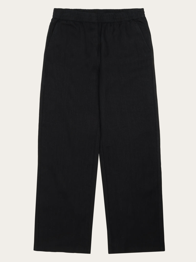 KnowledgeCotton Apparel - WMN POSEY wide mid-rise linen pants - GOTS/Vegan Pants 1300 Black Jet