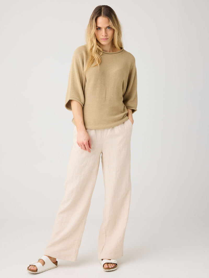 KnowledgeCotton Apparel - WMN POSEY wide mid-rise linen pants - GOTS/Vegan Pants 1449 Yarndyed - Light feather gray