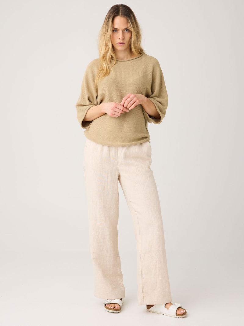 KnowledgeCotton Apparel - WMN POSEY wide mid-rise linen pants - GOTS/Vegan Pants 1449 Yarndyed - Light feather gray