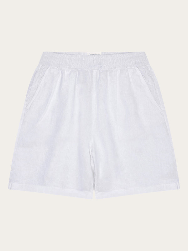 KnowledgeCotton Apparel - WMN POSEY wide mid-rise linen shorts - GOTS/Vegan Shorts 1010 Bright White