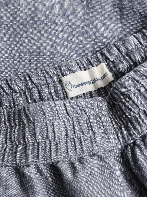 KnowledgeCotton Apparel - WMN POSEY wide mid-rise linen shorts - GOTS/Vegan Shorts 1226 Vintage Indigo