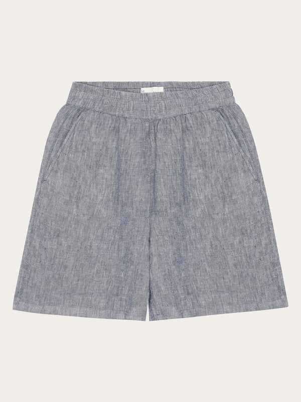 KnowledgeCotton Apparel - WMN POSEY wide mid-rise linen shorts - GOTS/Vegan Shorts 1226 Vintage Indigo