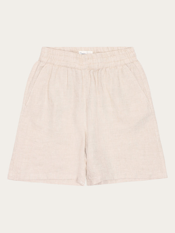 KnowledgeCotton Apparel - WMN POSEY wide mid-rise linen shorts - GOTS/Vegan Shorts 1449 Yarndyed - Light feather gray