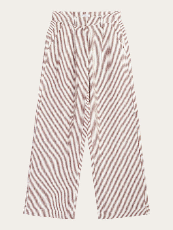 KnowledgeCotton Apparel - WMN POSEY wide mid-rise striped linen pants - GOTS/Vegan Pants 8026 Brown stripe