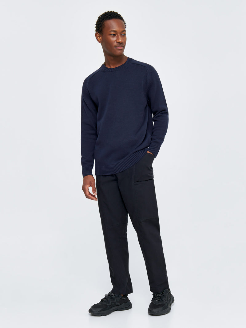 KnowledgeCotton Apparel - MEN Plain knitted crew neck Knits 1412 Night Sky