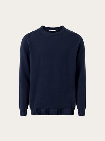 KnowledgeCotton Apparel - MEN Plain knitted crew neck Knits 1412 Night Sky