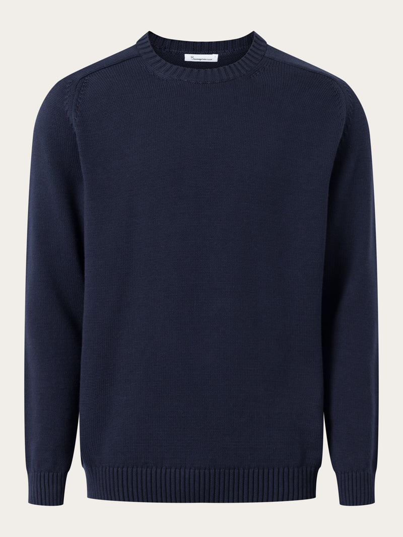 KnowledgeCotton Apparel - MEN Plain knitted crew neck Knits 1412 Night Sky