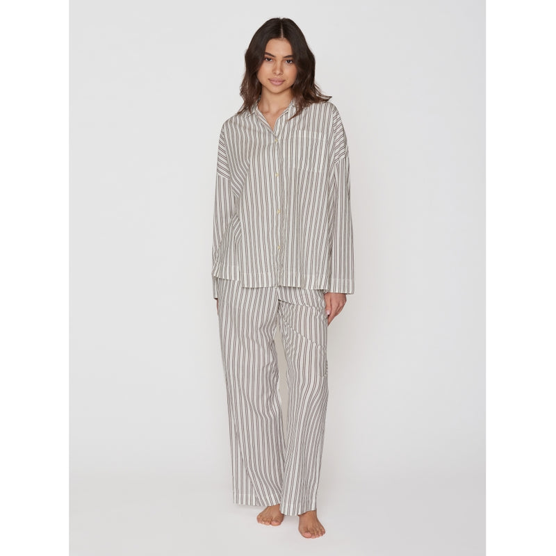 KnowledgeCotton Apparel - WMN Pyjama set - GOTS/Vegan Homewear 8009 Stripe - brown