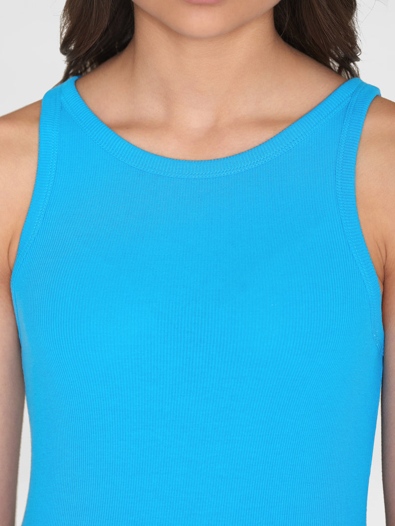 KnowledgeCotton Apparel - WMN Racer rib top T-shirts 1445 Malibu Blue