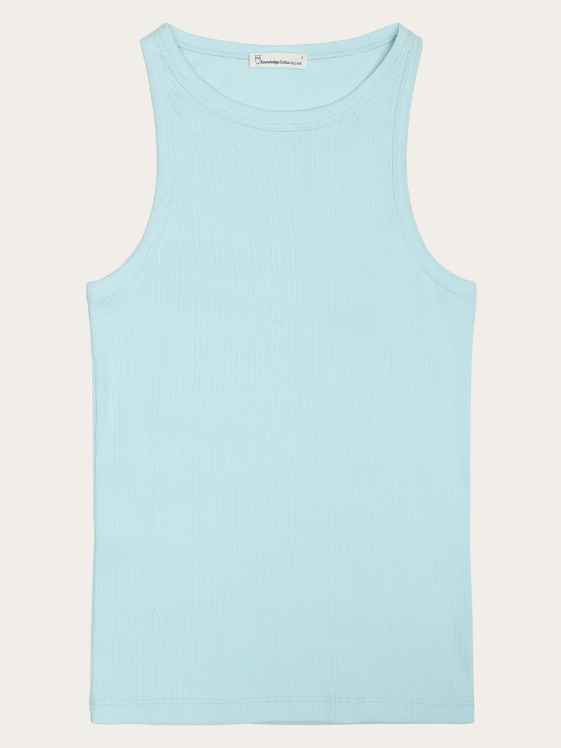 KnowledgeCotton Apparel - WMN Racer rib top T-shirts 1480 Aqua-Esque