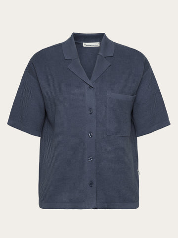 KnowledgeCotton Apparel - WMN Racking stitch short sleeved shirt - Regenerative Organic Certified™ - GOTS/Vegan Knits 1226 Vintage Indigo