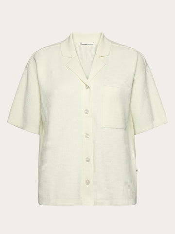 KnowledgeCotton Apparel - WMN Racking stitch short sleeved shirt - Regenerative Organic Certified™ - GOTS/Vegan Knits 1387 Egret