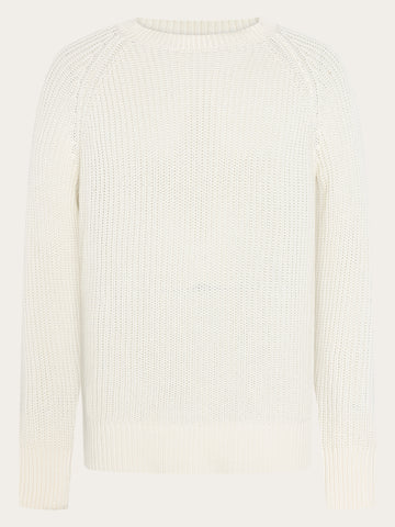 KnowledgeCotton Apparel - MEN Raglan knit sweater Knits 1387 Egret