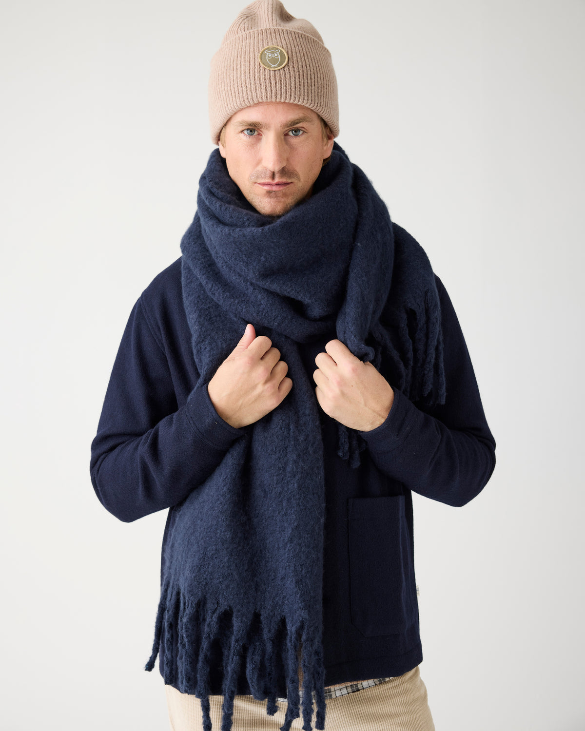 KnowledgeCotton Apparel - UNI Recycled fringe scarf Scarfs 1412 Night Sky