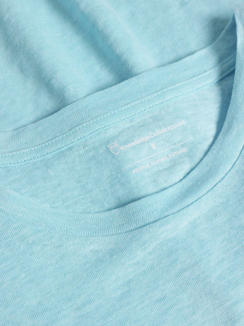 KnowledgeCotton Apparel - WMN Reg linen t-shirt T-shirts 1480 Aqua-Esque