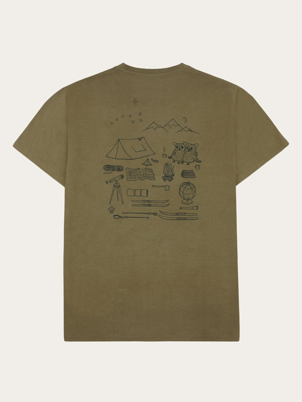 KnowledgeCotton Apparel - MEN Regenerative Organic Cotton Back Print T-Shirt GOTS T-shirts 1068 Burned Olive