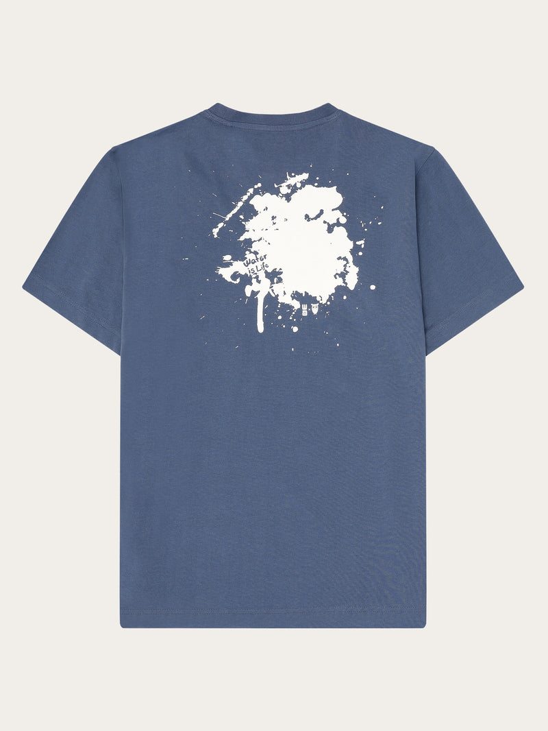 KnowledgeCotton Apparel - MEN Regenerative Organic Cotton Back Printed T-Shirt Water Is Life GOTS/Vegan T-shirts 1226 Vintage Indigo