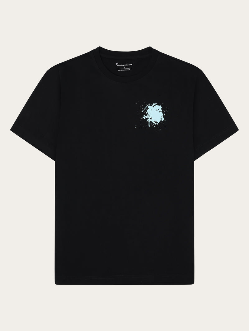 KnowledgeCotton Apparel - MEN Regenerative Organic Cotton Back Printed T-Shirt Water Is Life GOTS/Vegan T-shirts 1300 Black Jet