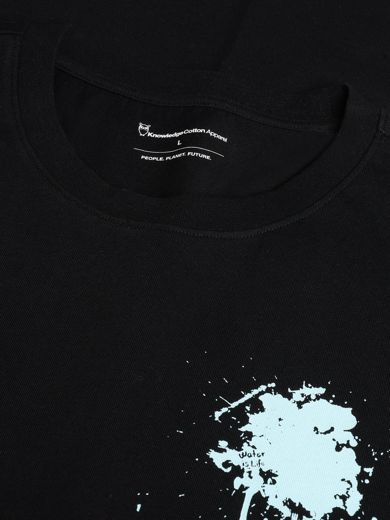 KnowledgeCotton Apparel - MEN Regenerative Organic Cotton Back Printed T-Shirt Water Is Life GOTS/Vegan T-shirts 1300 Black Jet