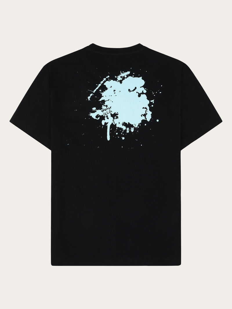 KnowledgeCotton Apparel - MEN Regenerative Organic Cotton Back Printed T-Shirt Water Is Life GOTS/Vegan T-shirts 1300 Black Jet