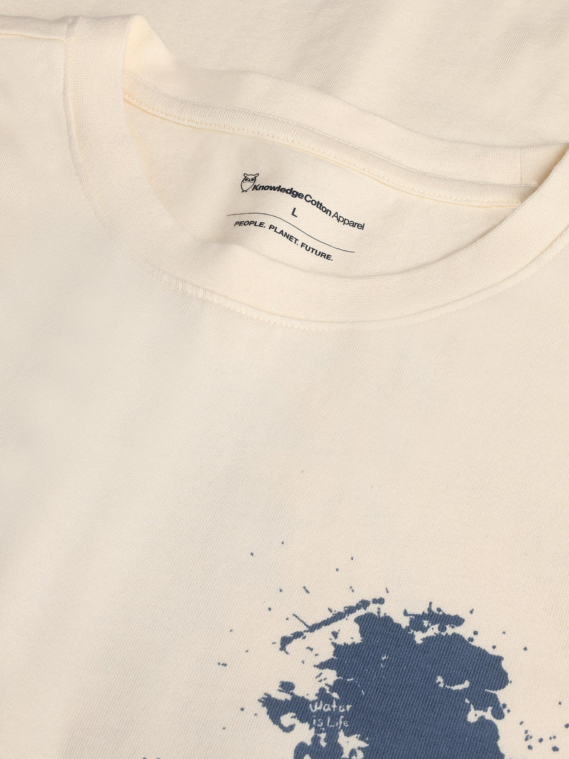 KnowledgeCotton Apparel - MEN Regenerative Organic Cotton Back Printed T-Shirt Water Is Life GOTS/Vegan T-shirts 1387 Egret